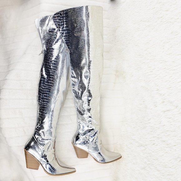 Centura Silver Country Western thigh high Cowgirl Boots Restocked - Picture 6 of 15